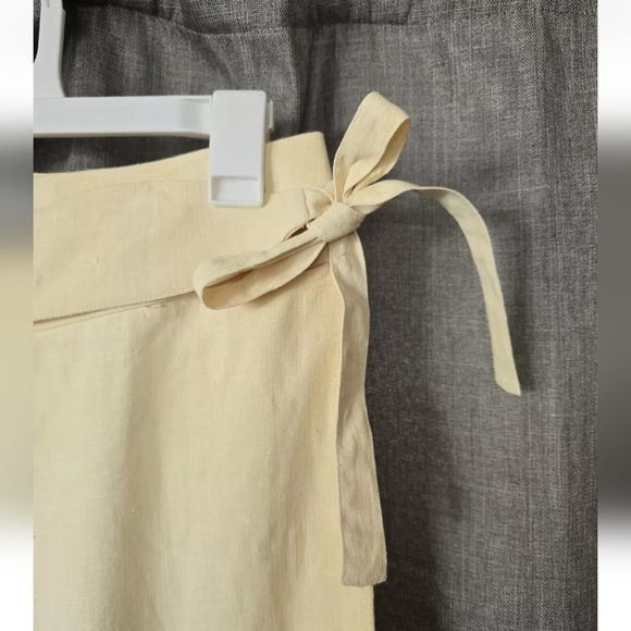 Celine Wide Leg 100% Linen Pants Wrap Waist Cream (Pale Yellow) Size 40 (US 12) - Picture 3 of 7